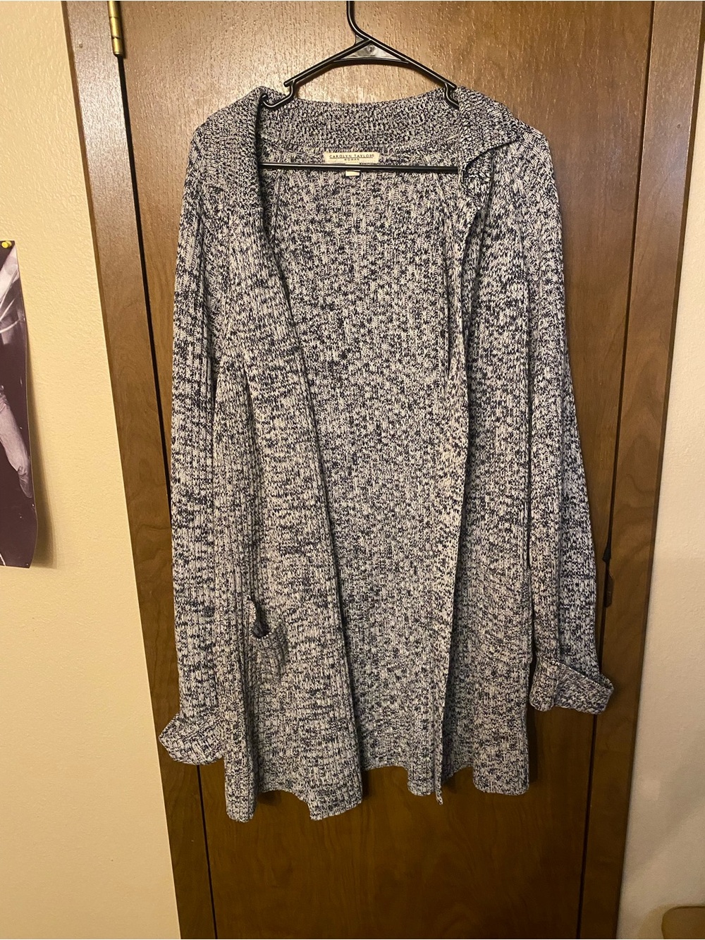 Carolyn Taylor Marled White and Gray Open Cardigan